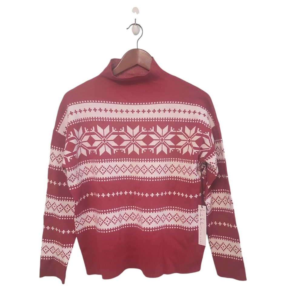 Nicole Miller New‎ York NWT Christmas Red Snowflake Holiday Sweater Size Medium